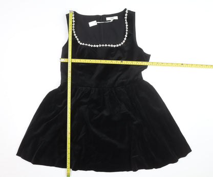 Marks and Spencer Women's Black Velvet Fit & Flare Beaded Dress Size 16