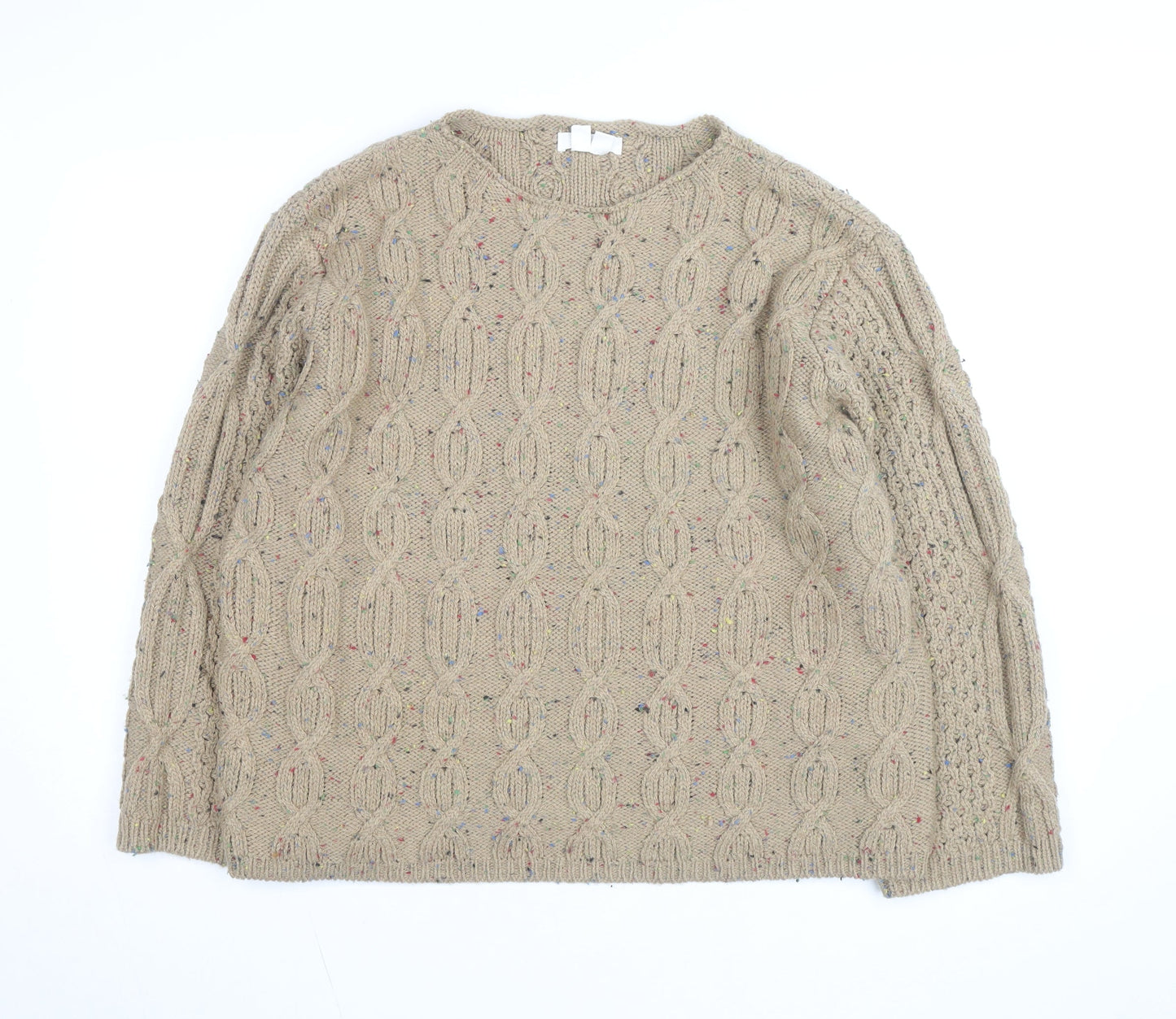 White Stuff Women Beige Cable-Knit Cotton Wool Jumper M