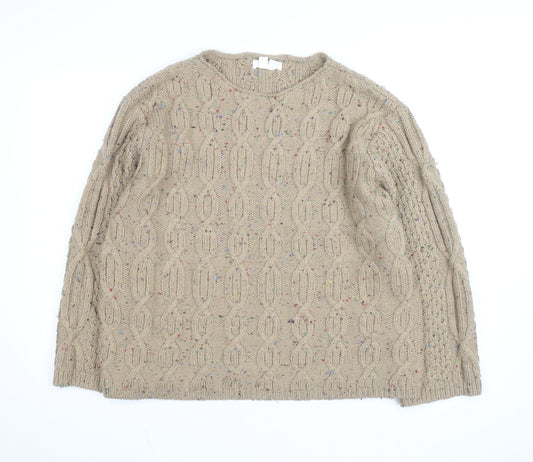 White Stuff Women Beige Cable-Knit Cotton Wool Jumper M