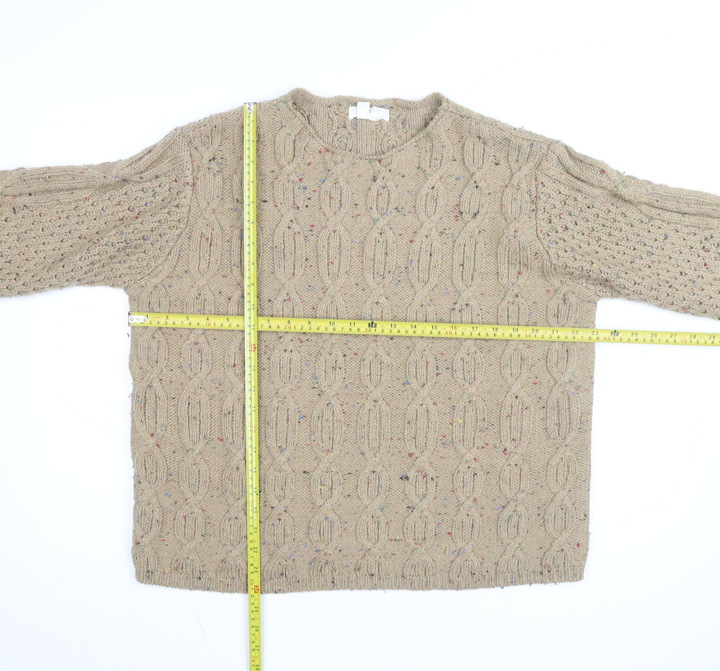 White Stuff Women Beige Cable-Knit Cotton Wool Jumper M