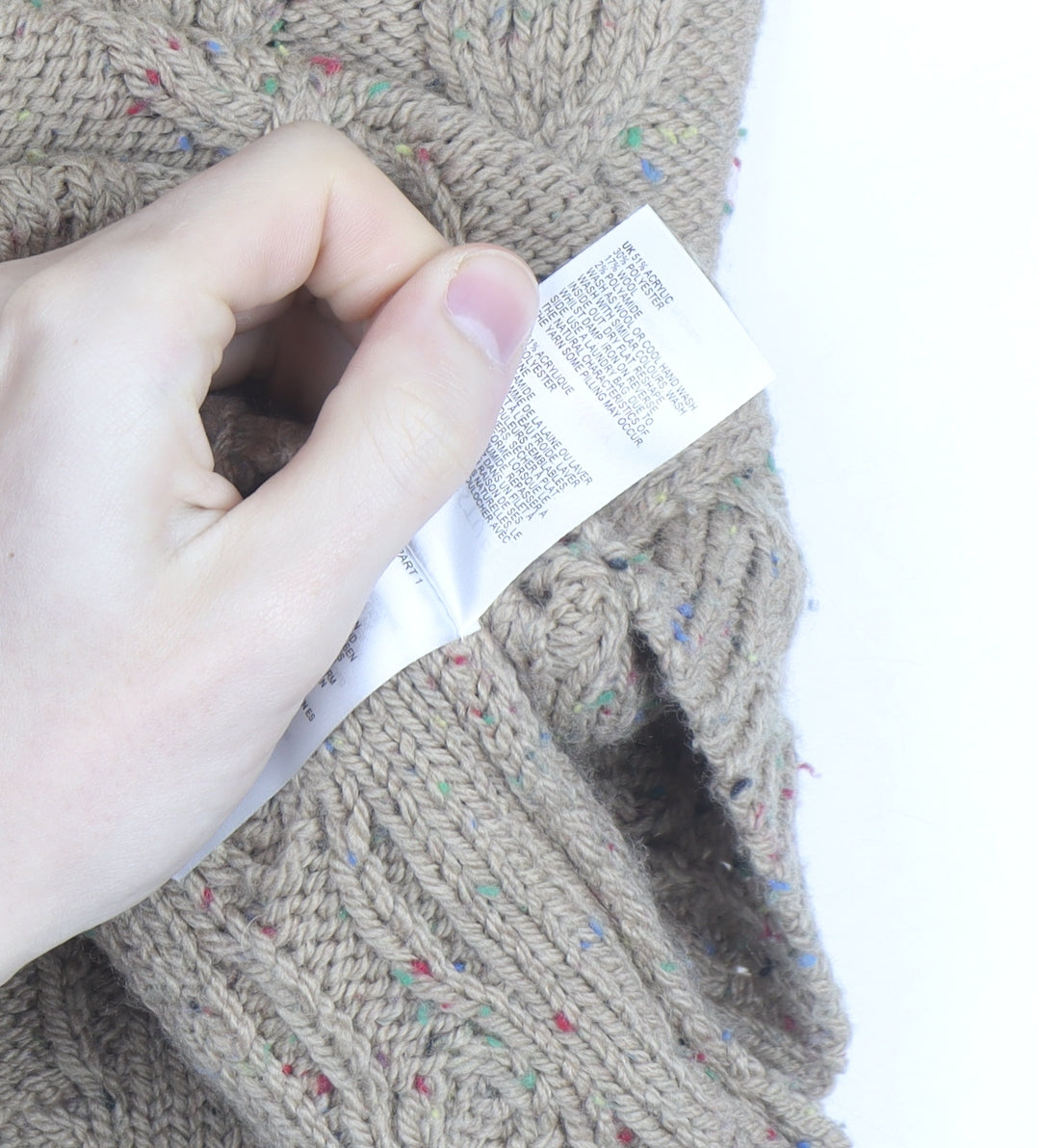 White Stuff Women Beige Cable-Knit Cotton Wool Jumper M