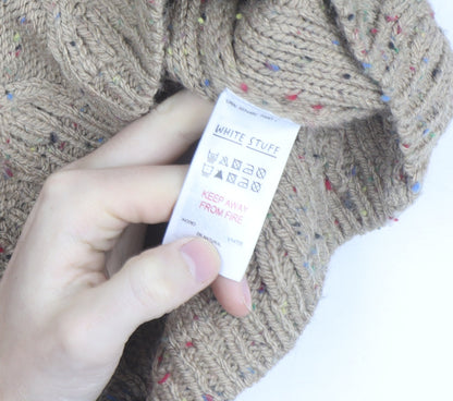 White Stuff Women Beige Cable-Knit Cotton Wool Jumper M
