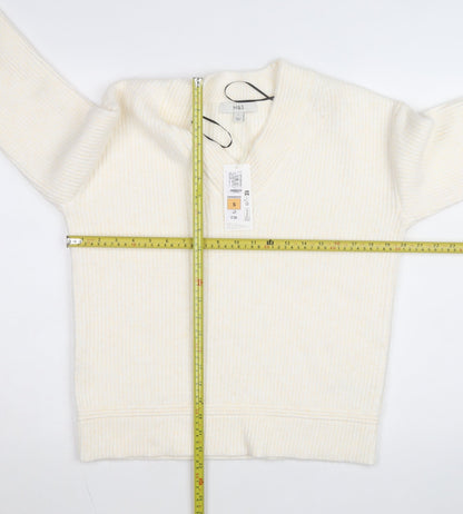 Marks and Spencer Women Ivory V-Neck Knit Pullover Jumper Size S
