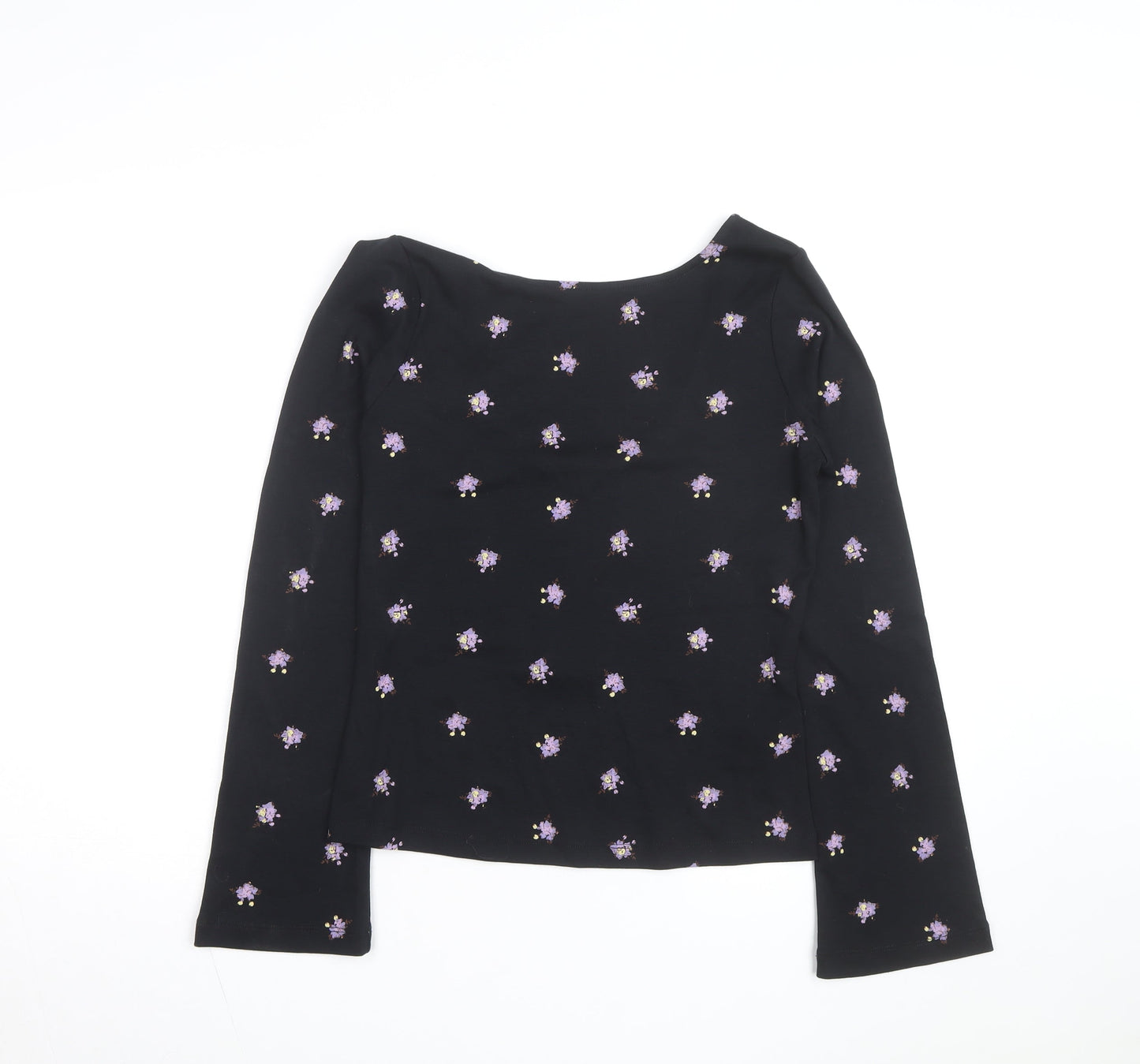 Nobody’s Child Women’s Black Floral Long Sleeve Cotton Top Size 10