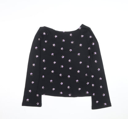 Nobody’s Child Women’s Black Floral Long Sleeve Cotton Top Size 10