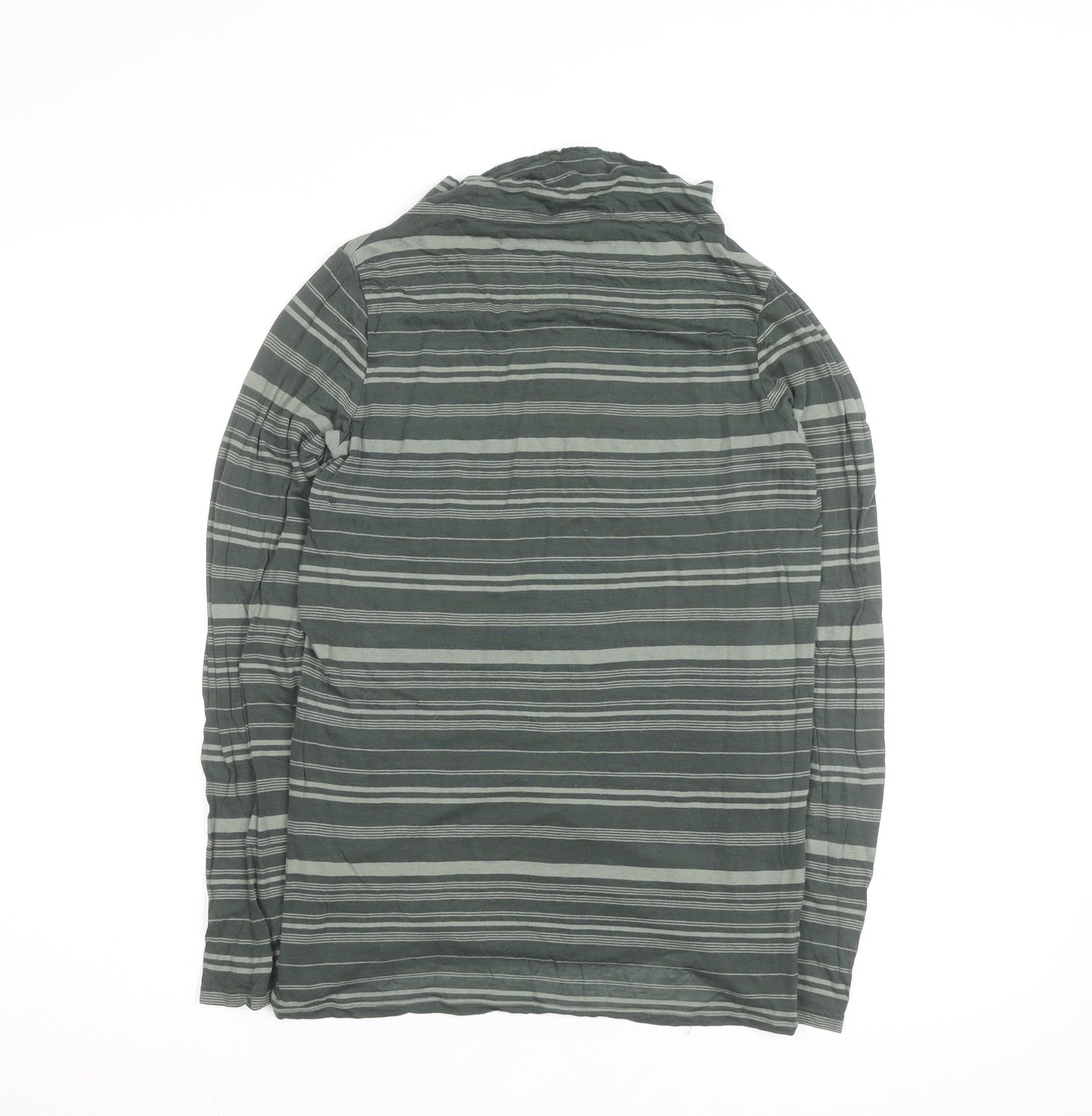 GAP Women's Green Striped Long Sleeve Cowl Neck T-Shirt M