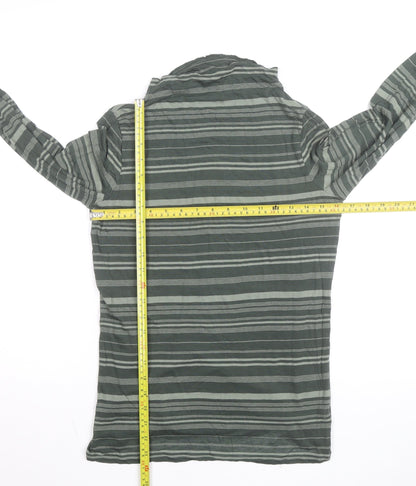 GAP Women's Green Striped Long Sleeve Cowl Neck T-Shirt M