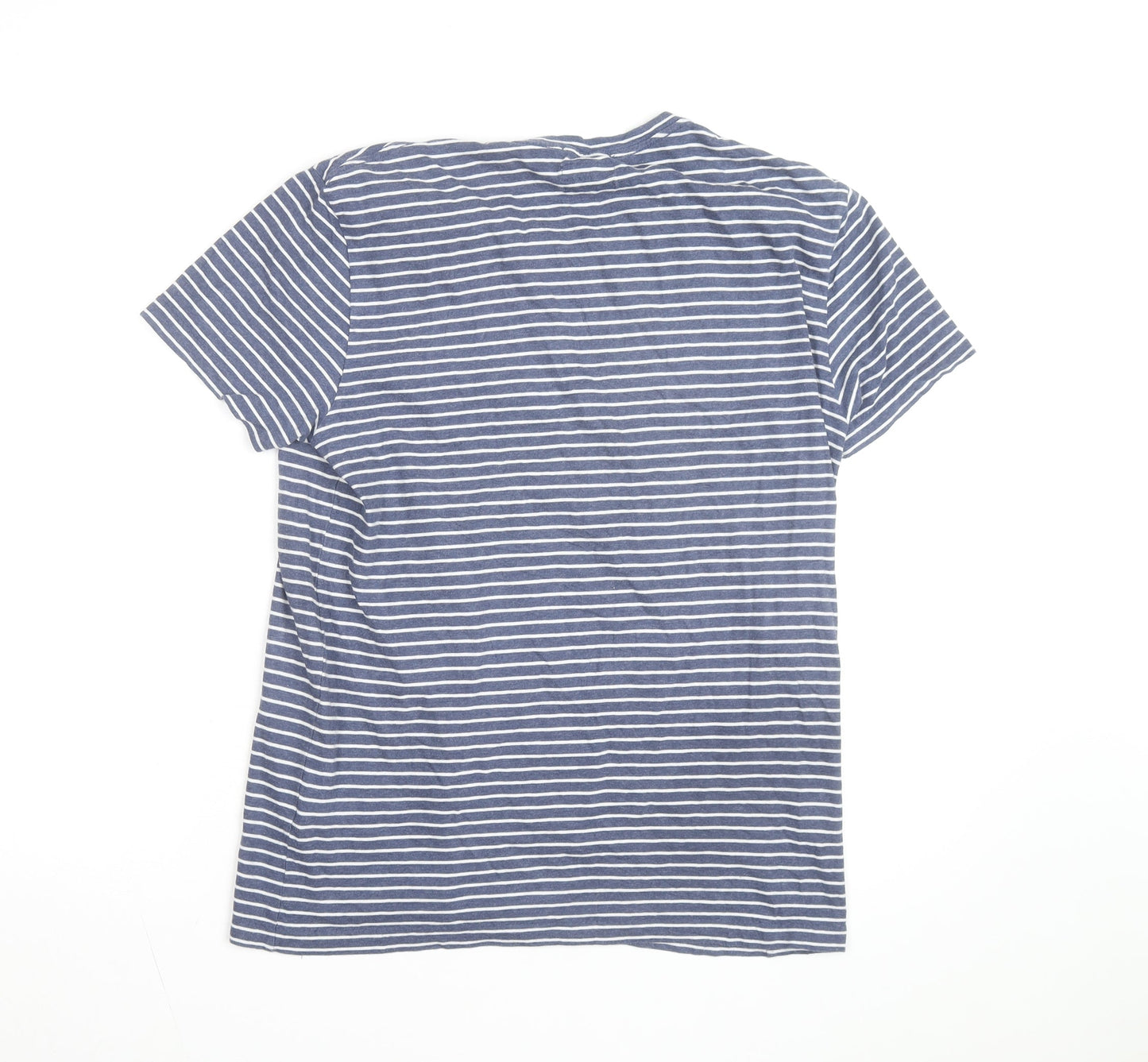 AllSaints Men's Blue Striped Cotton Crew Neck T-Shirt Size S