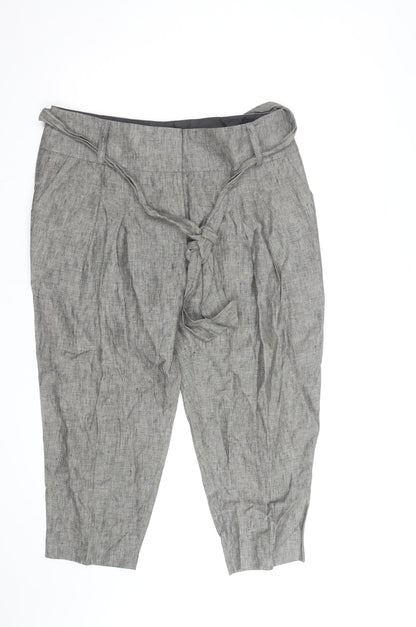 Marks and Spencer Women’s Grey Linen Blend Paperbag Tapered Trousers Size 16
