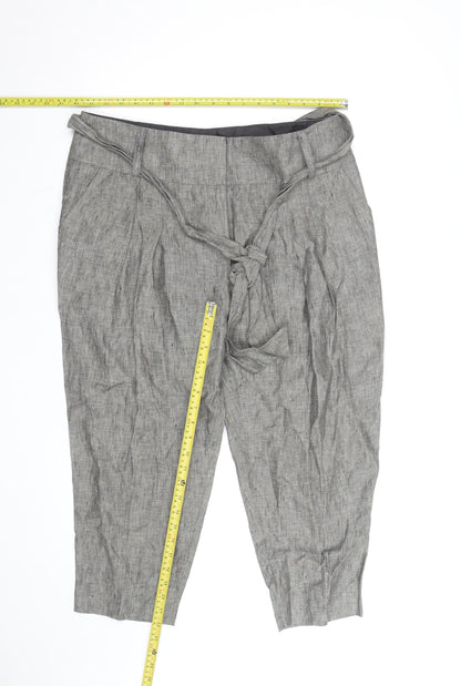 Marks and Spencer Women’s Grey Linen Blend Paperbag Tapered Trousers Size 16