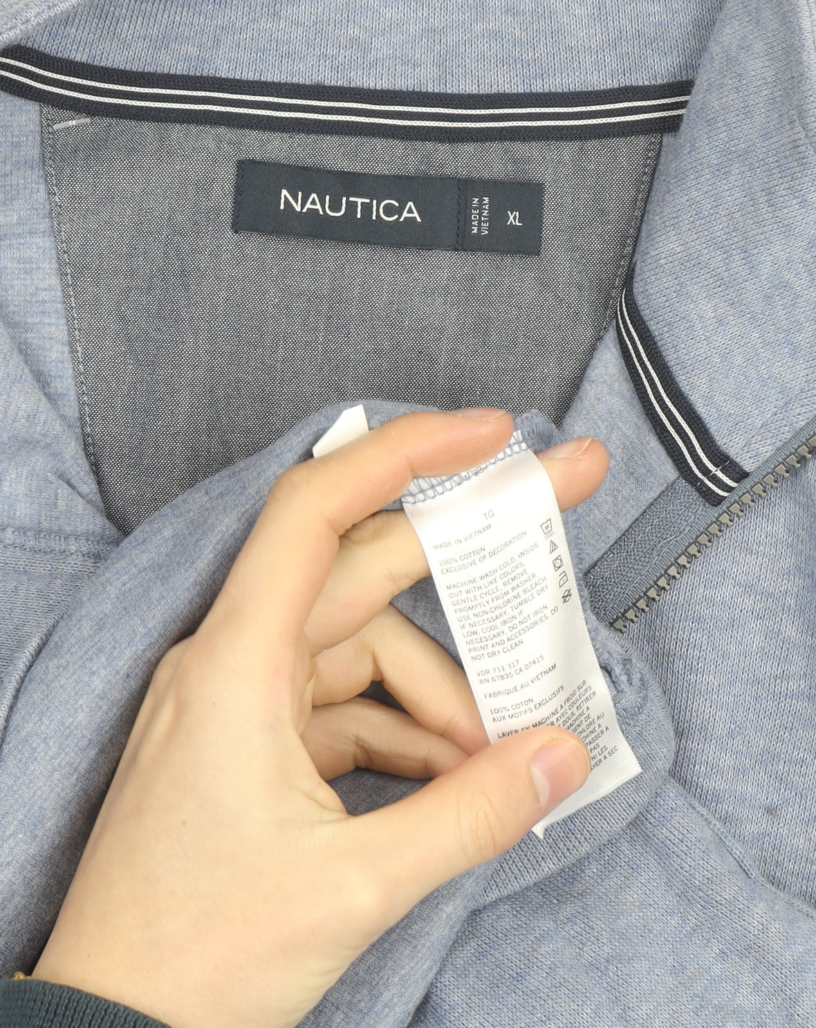 Nautica Men's Blue XL 1/4 Zip Cotton High Neck Jumper