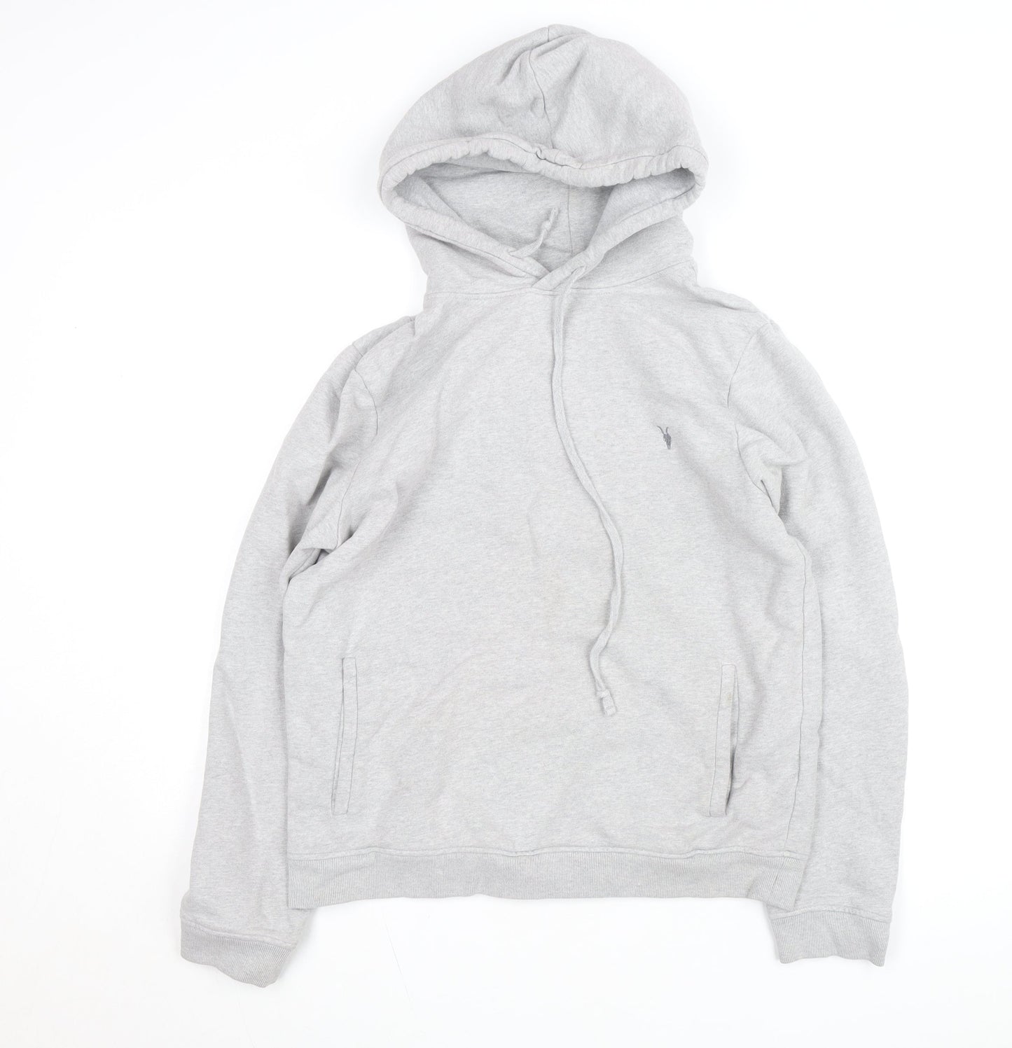 AllSaints Mens Grey Pullover Hoodie Medium Fleece Cotton