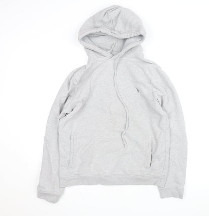 AllSaints Mens Grey Pullover Hoodie Medium Fleece Cotton