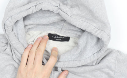 AllSaints Mens Grey Pullover Hoodie Medium Fleece Cotton