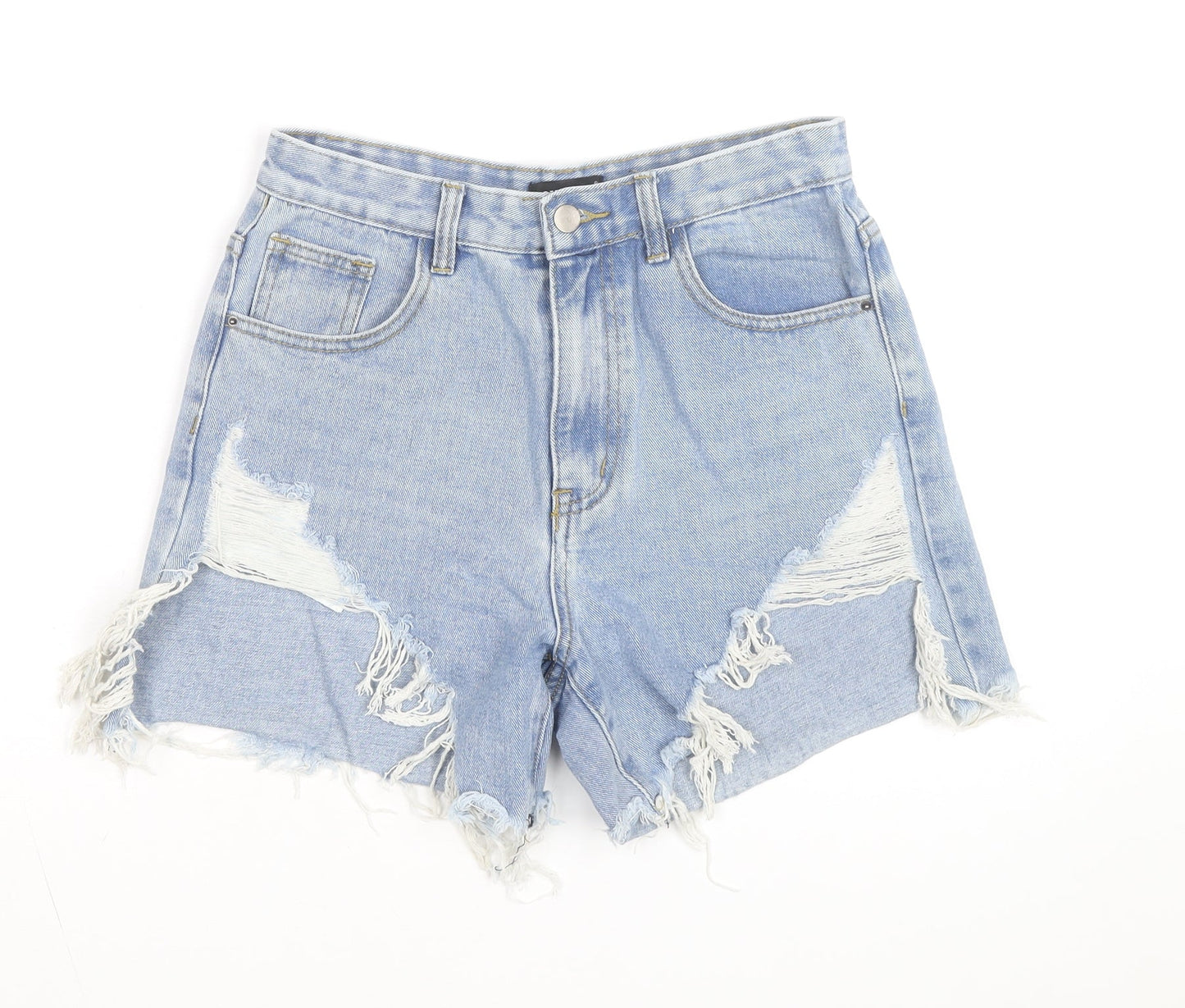 MOMOKROM Women's Blue Size 10 High Waist Distressed Denim Cut-Off Shorts
