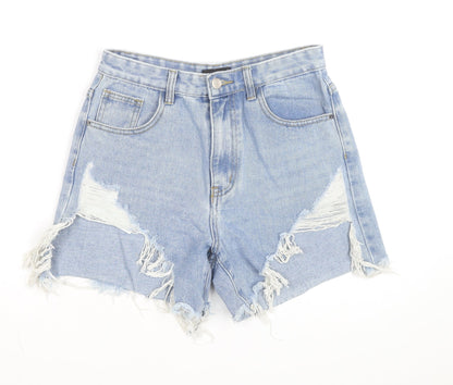 MOMOKROM Women's Blue Size 10 High Waist Distressed Denim Cut-Off Shorts