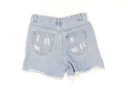 MOMOKROM Women's Blue Size 10 High Waist Distressed Denim Cut-Off Shorts