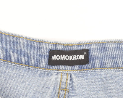 MOMOKROM Women's Blue Size 10 High Waist Distressed Denim Cut-Off Shorts