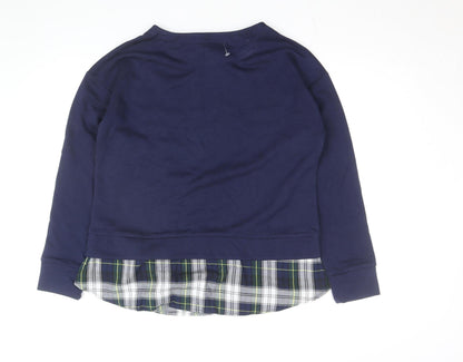 IZOD Women Blue Cotton Crew Neck Pullover Jumper M