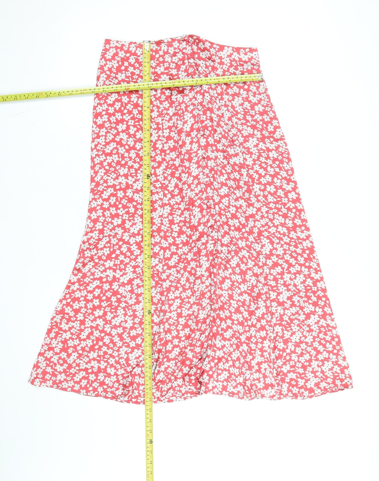 Zara Women Red Floral A-Line Midi Skirt Size S Viscose Summer