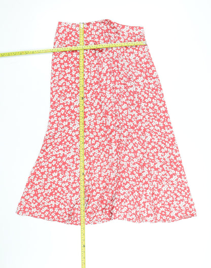 Zara Women Red Floral A-Line Midi Skirt Size S Viscose Summer