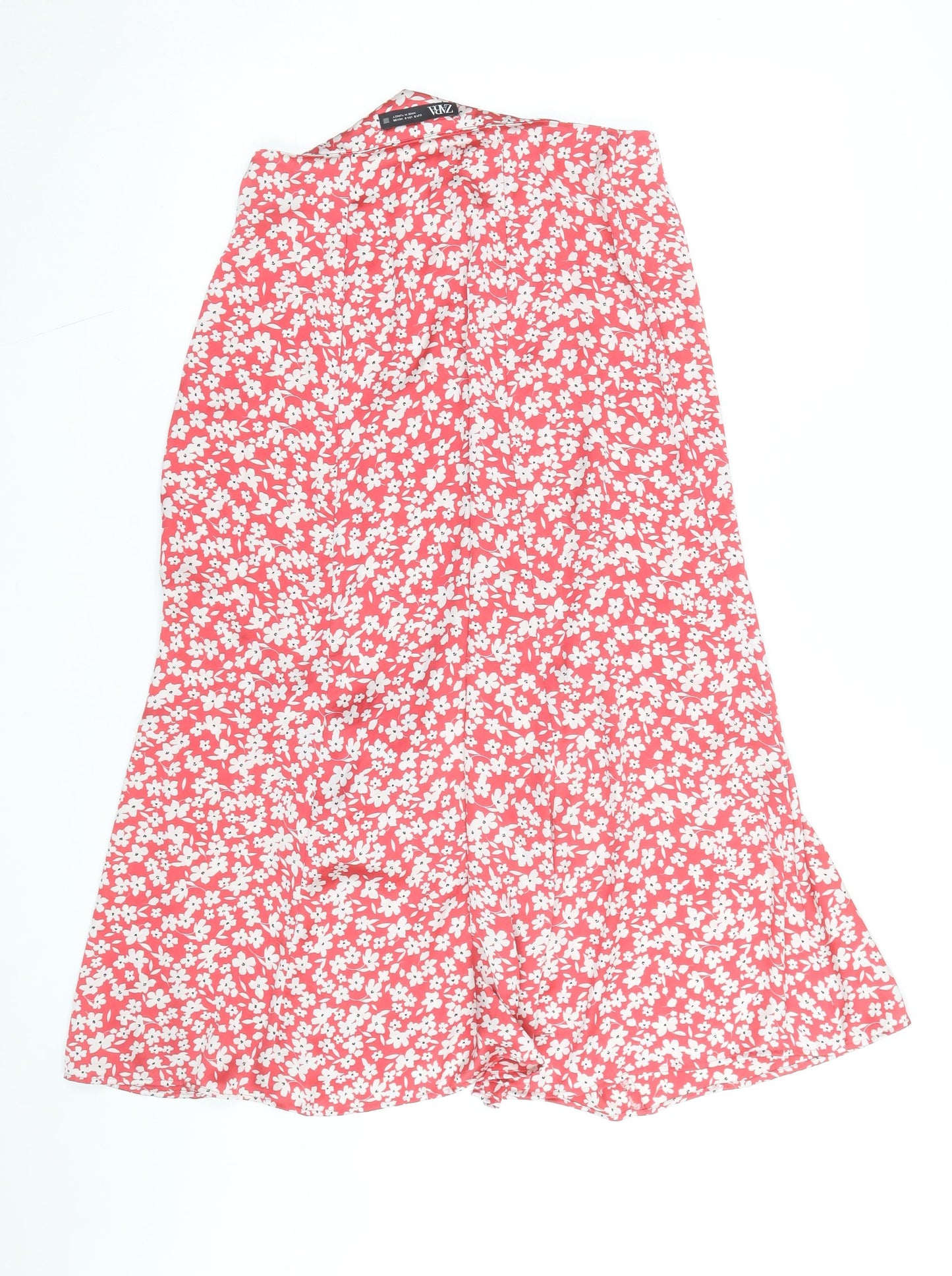 Zara Women Red Floral A-Line Midi Skirt Size S Viscose Summer