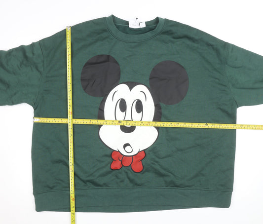 Disney Women Green Mickey Mouse Pullover Sweatshirt 2XL