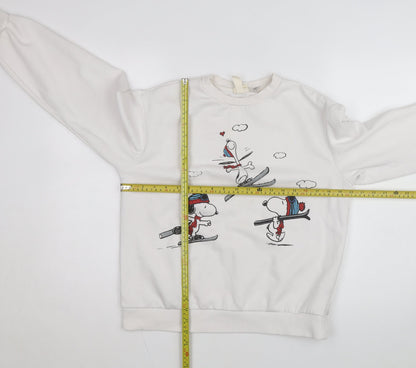 H&M Women’s White Snoopy Ski Crew Neck Sweatshirt Size S