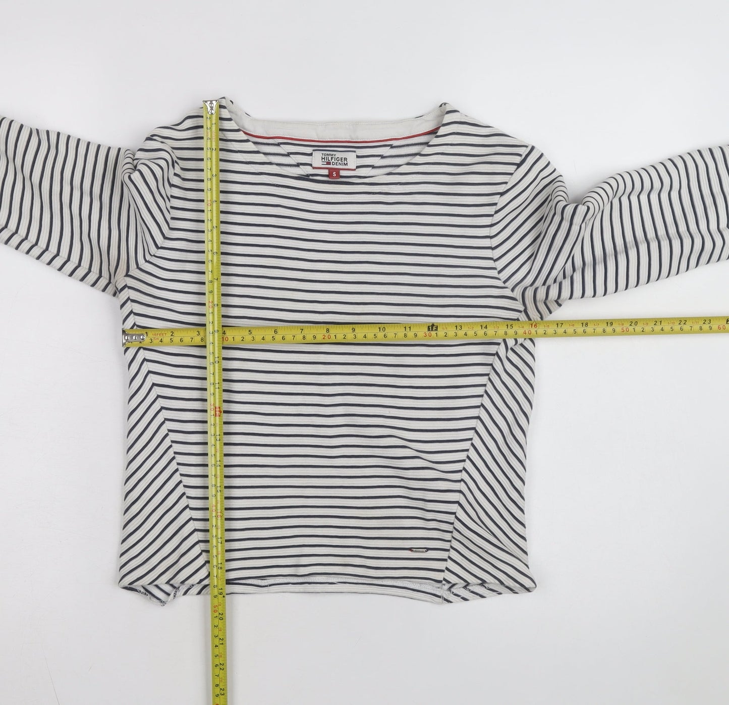 Tommy Hilfiger Women’s White Striped Long Sleeve Cotton T-Shirt S