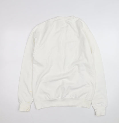 Just Hoods Women White Small Pullover Sweatshirt Snoopy ABBA Print