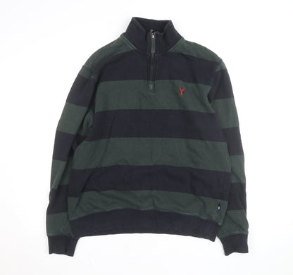 Douglas Hayward Men's Green Striped 1/4 Zip Cotton Jumper M