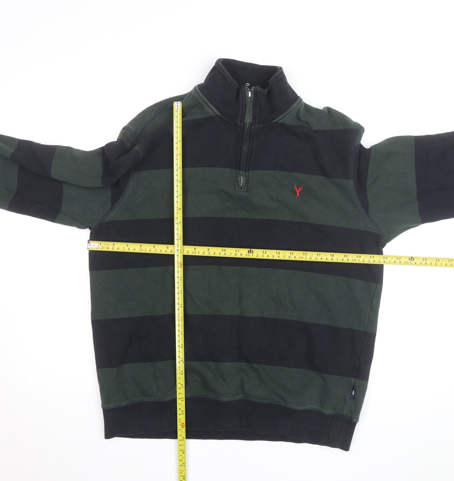 Douglas Hayward Men's Green Striped 1/4 Zip Cotton Jumper M