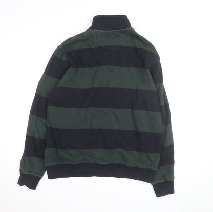 Douglas Hayward Men's Green Striped 1/4 Zip Cotton Jumper M