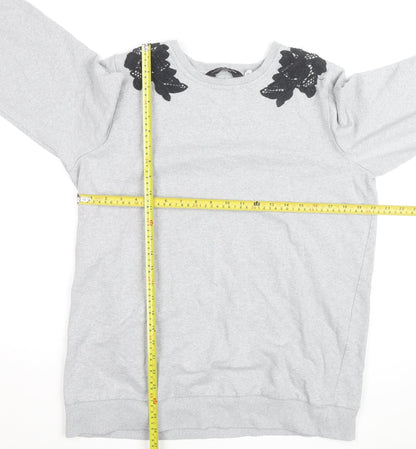 Dorothy Perkins Women Grey Embroidered Shoulder Pullover Jumper M