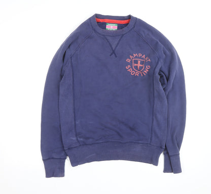Rampant Sporting Men Blue Small Crew Neck Cotton Pullover Sweatshirt