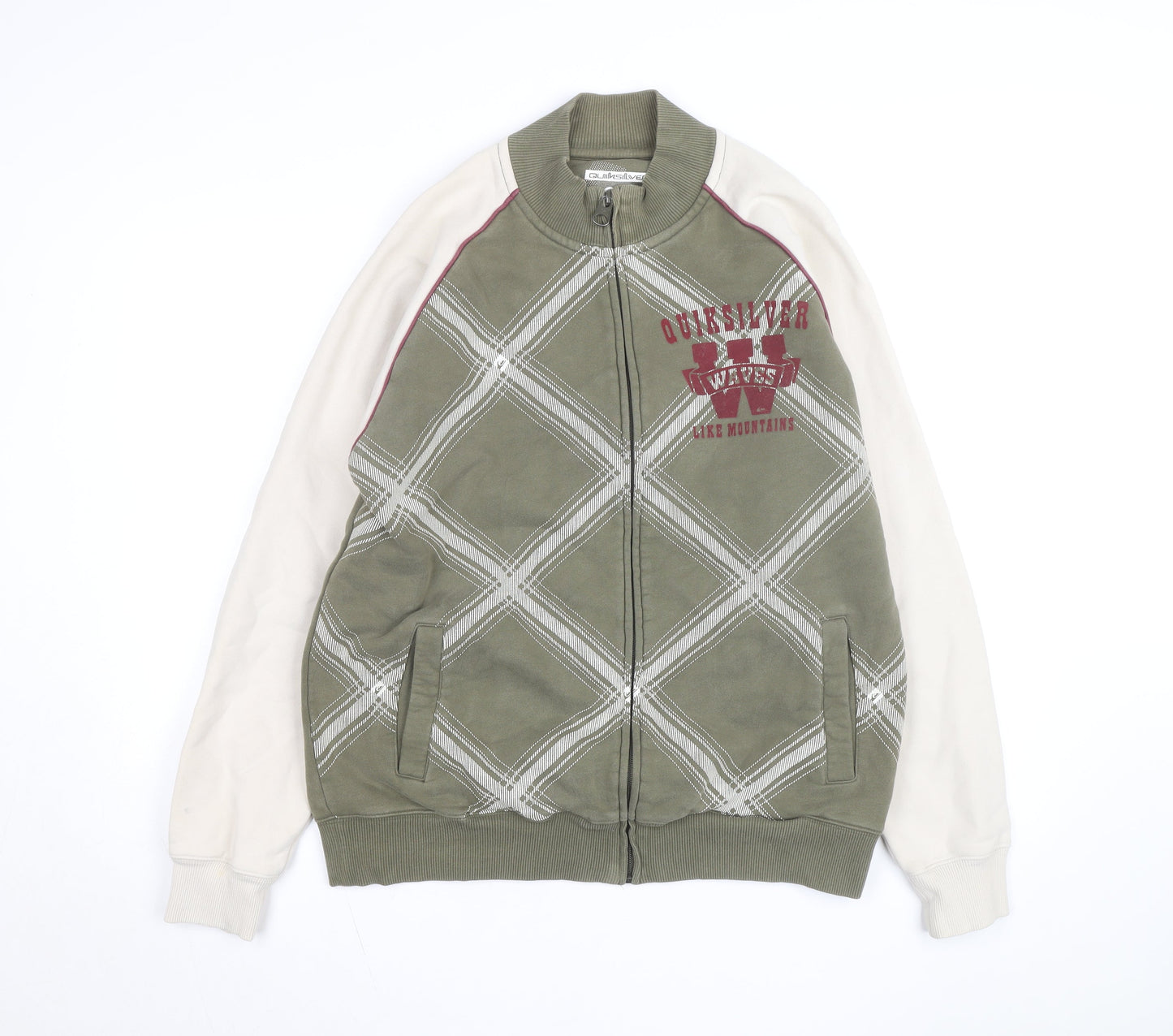 Quiksilver Men's Green & Cream Track Jacket Size L Full Zip Casual