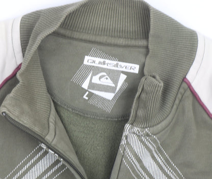 Quiksilver Men's Green & Cream Track Jacket Size L Full Zip Casual