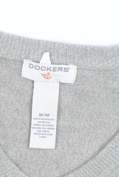 Dockers Men Grey V-Neck Acrylic Pullover Jumper M