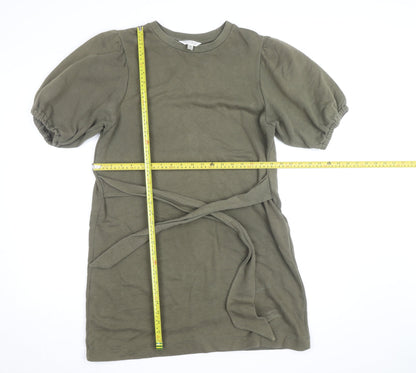 Miss Selfridge Women's Green Size 14 Puff Sleeve Belted T-Shirt Dress