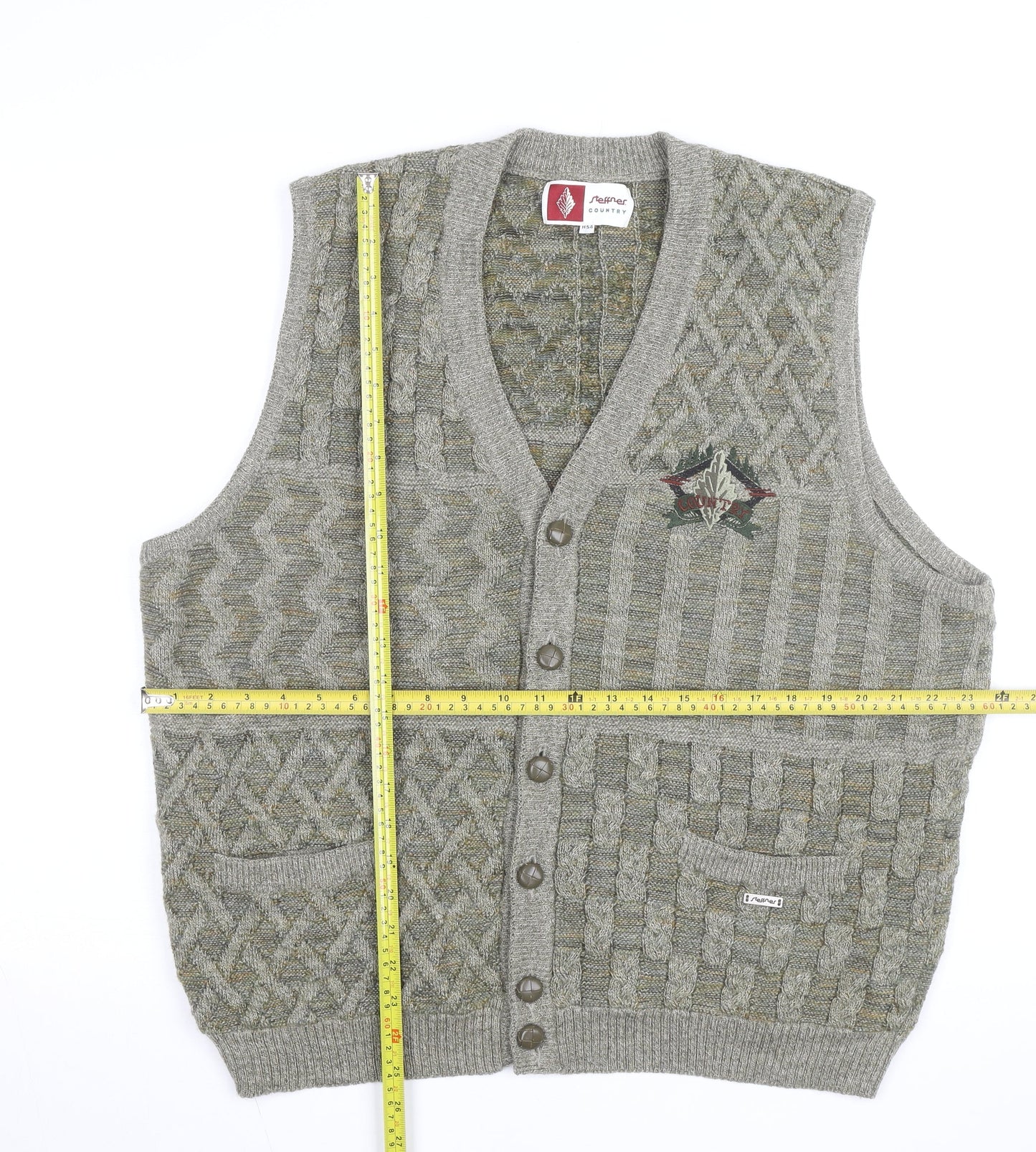 Steffner Country Men's Grey Wool Cable Knit Vest XL