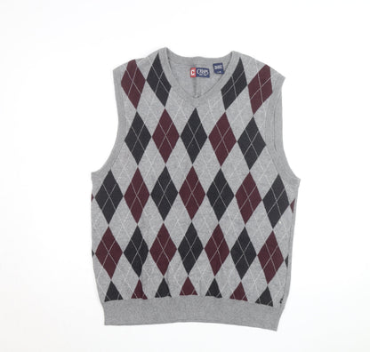 Chaps Men's Grey Argyle Cotton Knit Sleeveless V-Neck Vest L