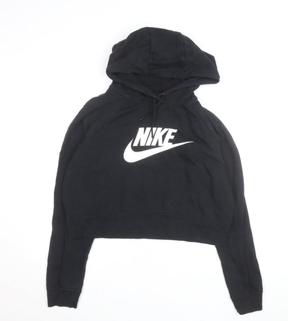 Nike Women Black L Pullover Hoodie Logo Cropped Sweatshirt