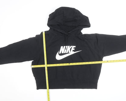 Nike Women Black L Pullover Hoodie Logo Cropped Sweatshirt