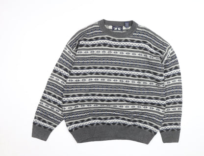 Woods & Gray Mens Grey Fair Isle Acrylic Jumper XL Crew Neck