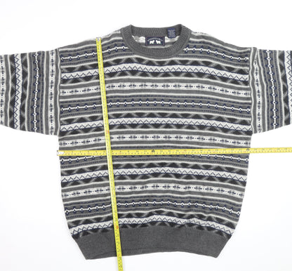 Woods & Gray Mens Grey Fair Isle Acrylic Jumper XL Crew Neck