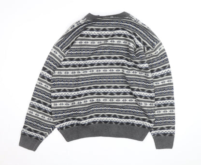 Woods & Gray Mens Grey Fair Isle Acrylic Jumper XL Crew Neck