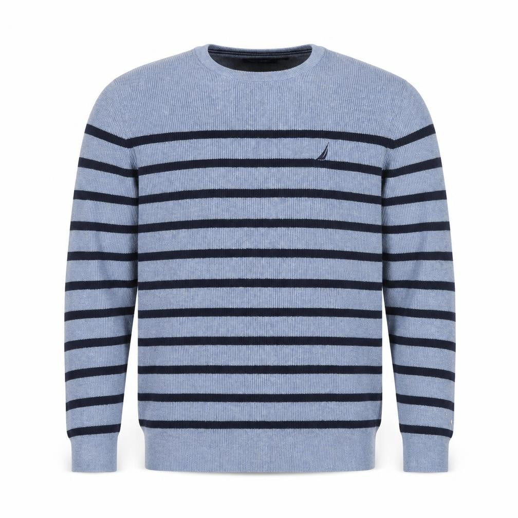 Nautica Men's Blue Striped Cotton Blend Crew Neck Jumper XL