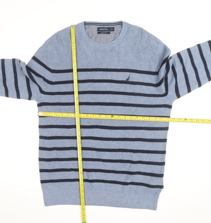 Nautica Men's Blue Striped Cotton Blend Crew Neck Jumper XL
