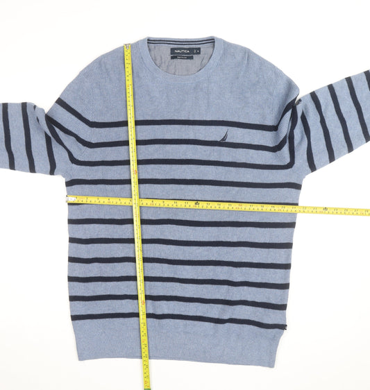 Nautica Men's Blue Striped Cotton Blend Crew Neck Jumper XL