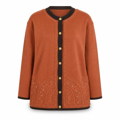 Raccommoder Women’s Brown Wool Long Sleeve Embroidered Cardigan M